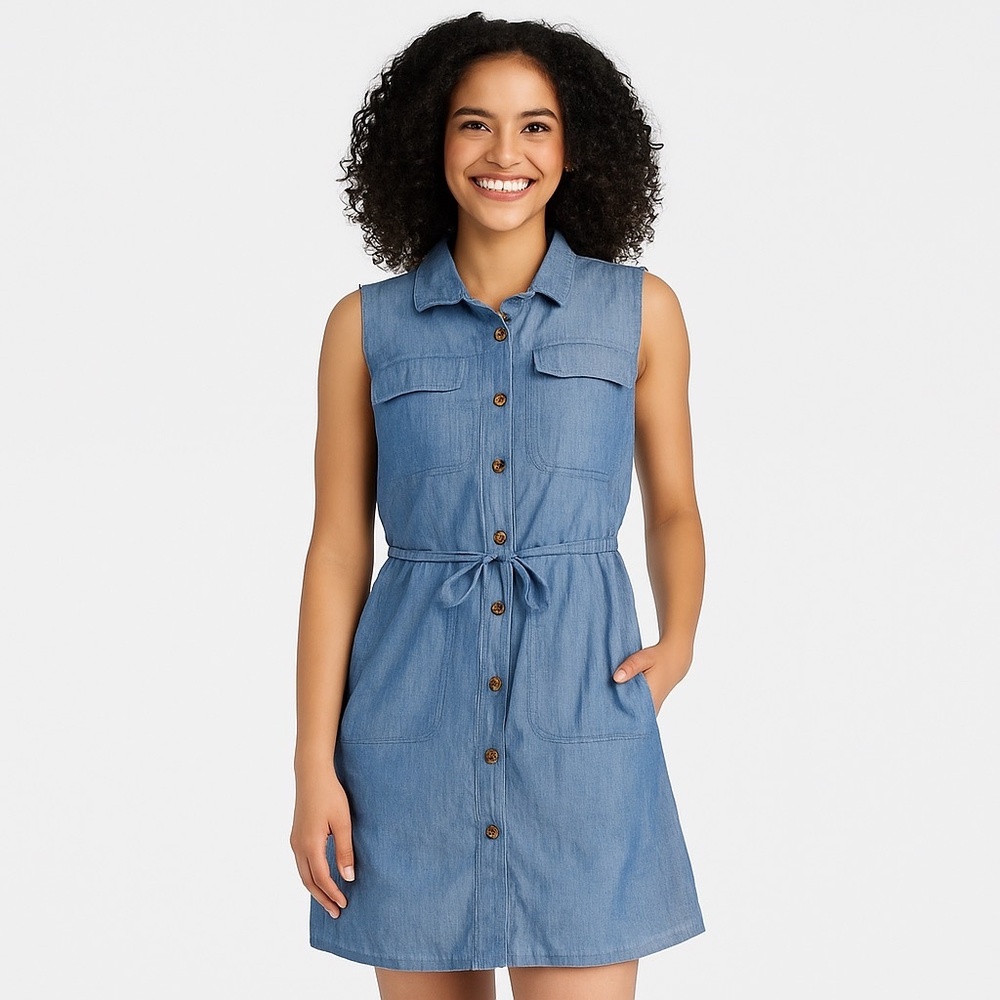 EUC Time and Tru Sleeveless Button-Up Chambray Dress – Size XS (0–2)